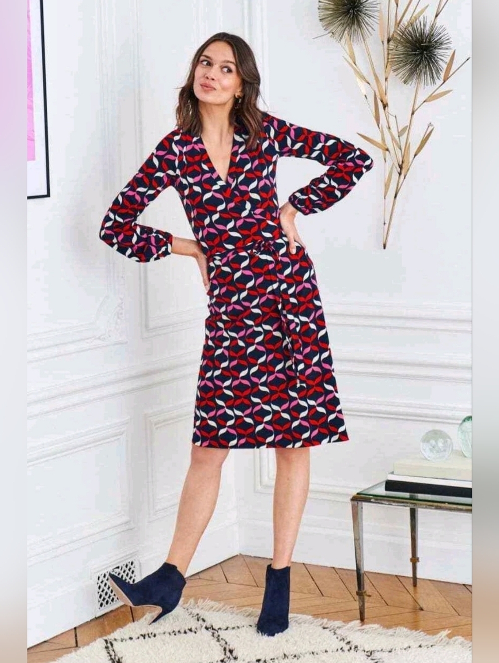 Boden Elodi Midi Wrap Dress Geometric Print Size 8R - Picture 2 of 9